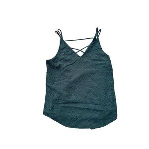 Loft Womens Green Embroidered Floral Sleeveless Strappy Tank Top Size M